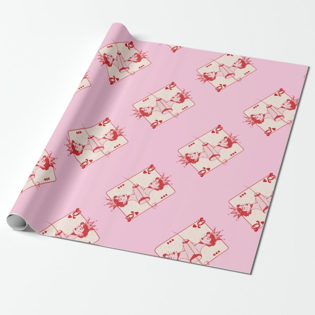 Hjärter Dam Röd och Rosa  Presentpapper (Utrullad)