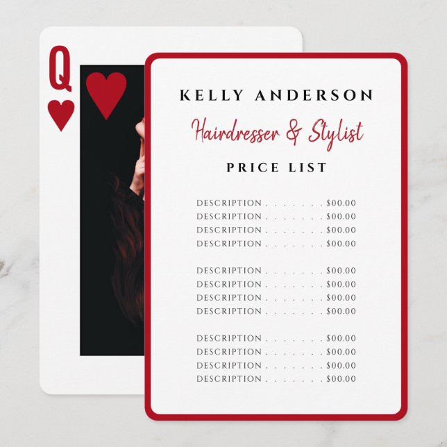 Hjärter Dam Röda Foto Tjänster Frisör Meny (Fram/baksida)