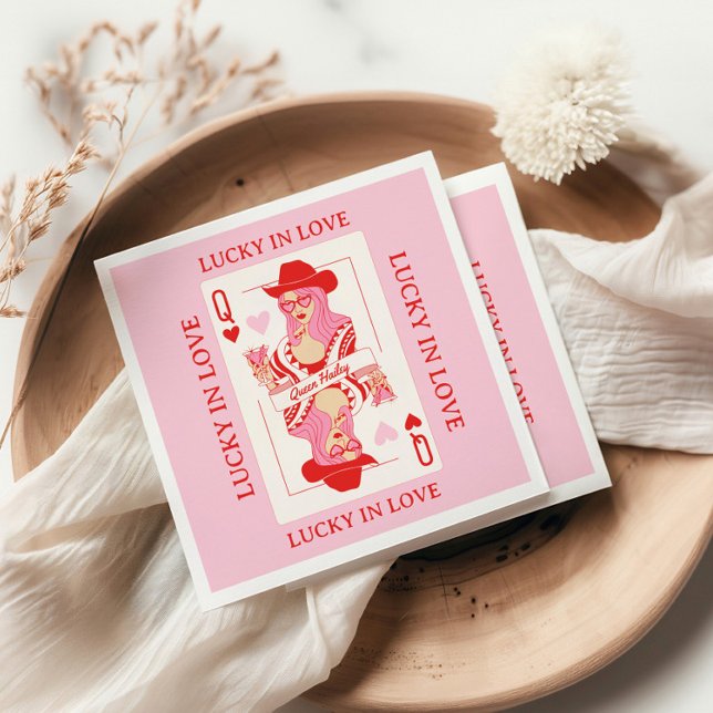 Hjärter Dam Spelkort Möhippa Pappersservett (queen of hearts napkins, vegas bachelorette party napkins, casino theme bridal napkins, poker night )