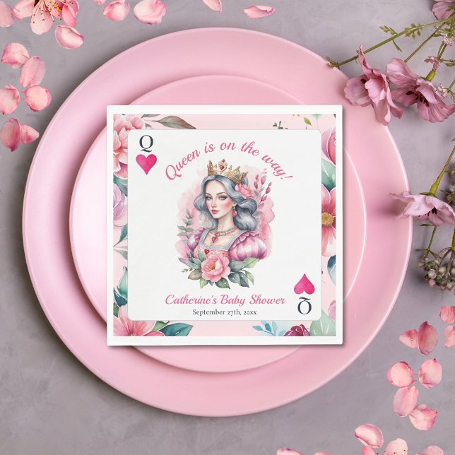 Hjärter Dam Spelkort Rosa Bebis Shower Pappersservett (Skapare uppladdad)