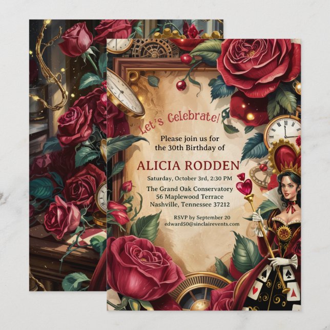 Hjärter Dams Födelsdagsfest Inbjudningar (Fram/baksida)