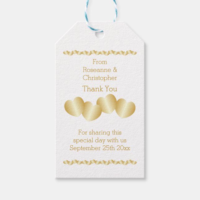 Hjärter Design Guld Färgad Bröllop Presentetikett (Framsidan)