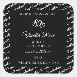 Hjärter för Black and White Ord Cloud Product Labe Fyrkantigt Klistermärke