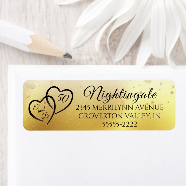 Hjärter för Elegant av jubileumsskript - initialt  Returadress Etikett (Insitu)