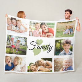 Hjärter för Family 8 Photo Vår White Grönt Fleecefilt