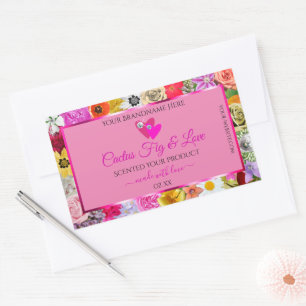 Hjärter för färgstark Blommigt Rosa Paket-etikette Rektangulärt Klistermärke