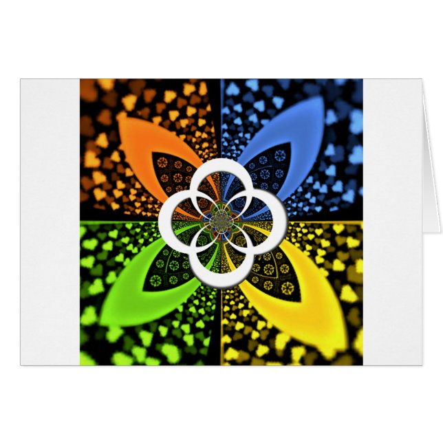 Hjärter för gult av beskärningsblå grönt hälsningskort (Framsidan Horizontal)