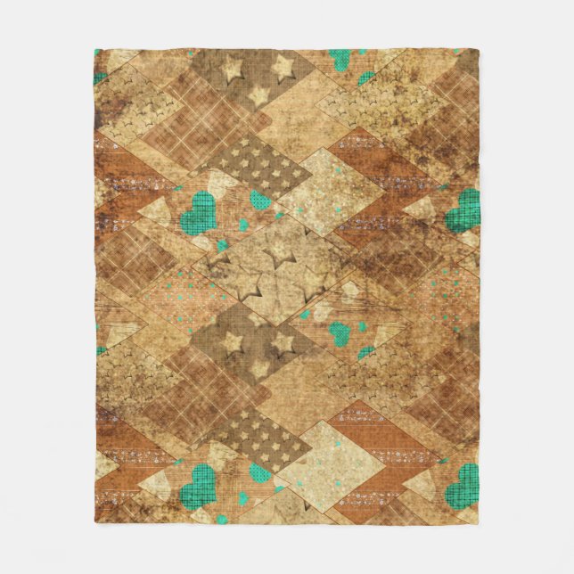 Hjärter för rund grunge Quilt Stars Fleecefilt (Framsidan)