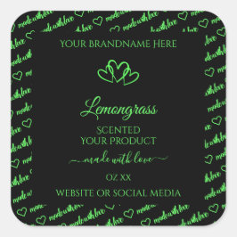 Hjärter för svart och Grönt Ord Cloud-produktetike Fyrkantigt Klistermärke