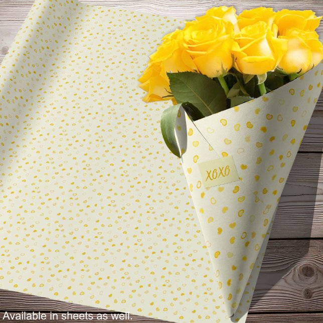 Hjärter-Gul Bröllopsdag-Mors dag-Valentine-rullar Presentpapper (Hearts-Yellow Wedding-Mothers Day-Valentine Rolls Wrapping Paper-Roses-by Leapfroglisics Shop)