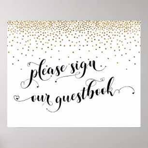Hjärter & Guld Skriv under vårt Guestbook-tecken Poster