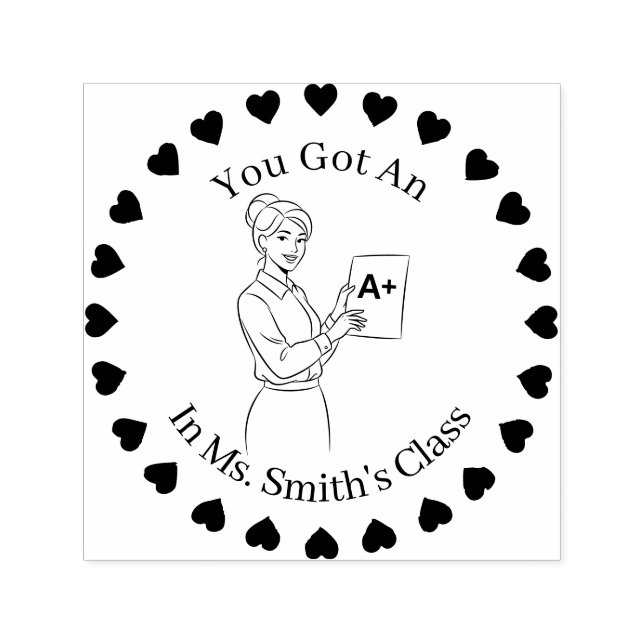 Hjärter i en cirkel, kvinnliga lärare A+ Självfärgande Stämpel (Design)