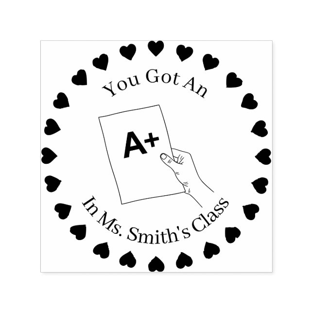 Hjärter i en cirkel, lärare hand A+ Självfärgande Stämpel (Design)