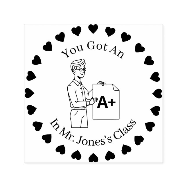 Hjärter i en cirkel, manliga lärare A+ Självfärgande Stämpel (Design)