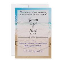 Hjärter i inbjudan till Sand Beach-bröllop