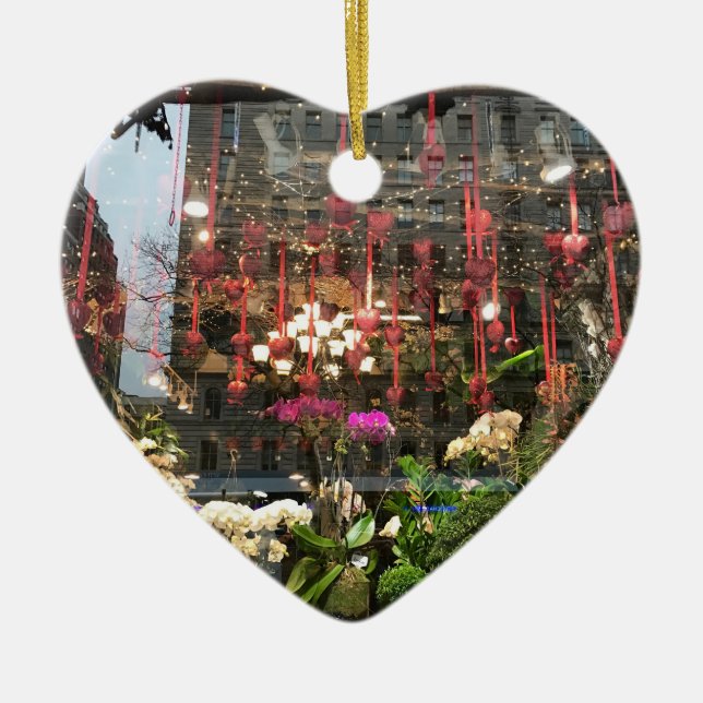 Hjärter i New York Valentine Day Blommigt Shop Win Julgransprydnad Keramik (Framsidan)