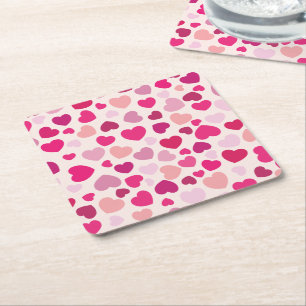Hjärter i Rosa Underlägg Papper Kvadrat