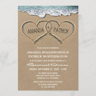 Hjärter i Sand Rehearsal Dinner-inbjudningar Inbjudningar
