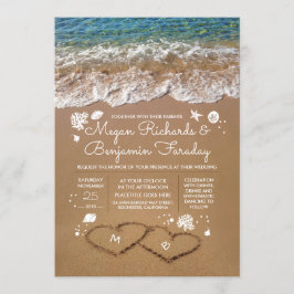 Hjärter i Sand Summer Beach Wedding Inbjudningar