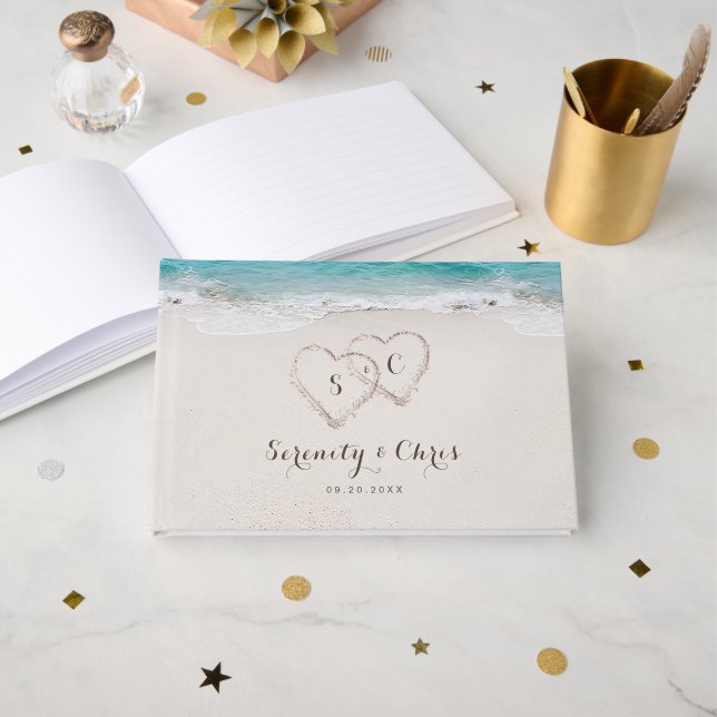 Hjärter i sandstranden gästböcker (Framsida öppen)