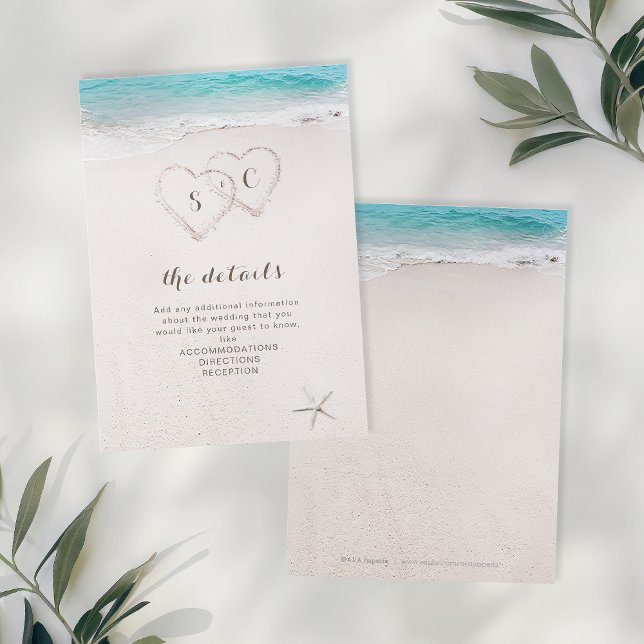 Hjärter i sandstranden tilläggskort (Hearts in the sand destination beach wedding enclosure card)