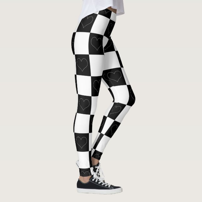 Hjärter i schackbrädet i svartvitt leggings (Höger)