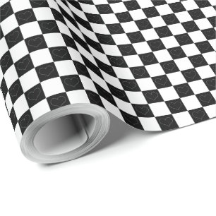 Hjärter i schackbrädet i svartvitt presentpapper