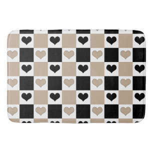 Hjärter i schackbrädet i Taupe, Black och White Badrumsmatta