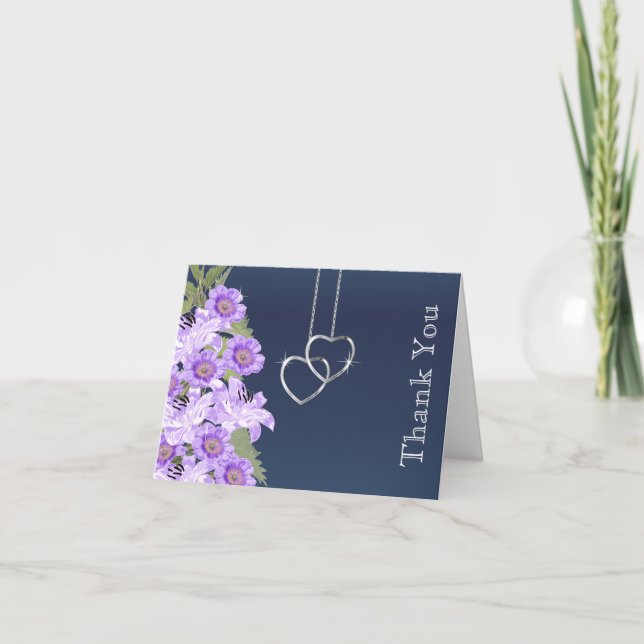 Hjärter i silver-kedjan på marinblå havre tack kort (Framsida)