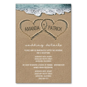 Hjärter i tvättkortet Sand Beach Wedding Bordsnummer