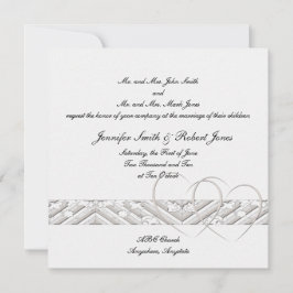 Hjärter i vit inbjudan till bröllop i Silver