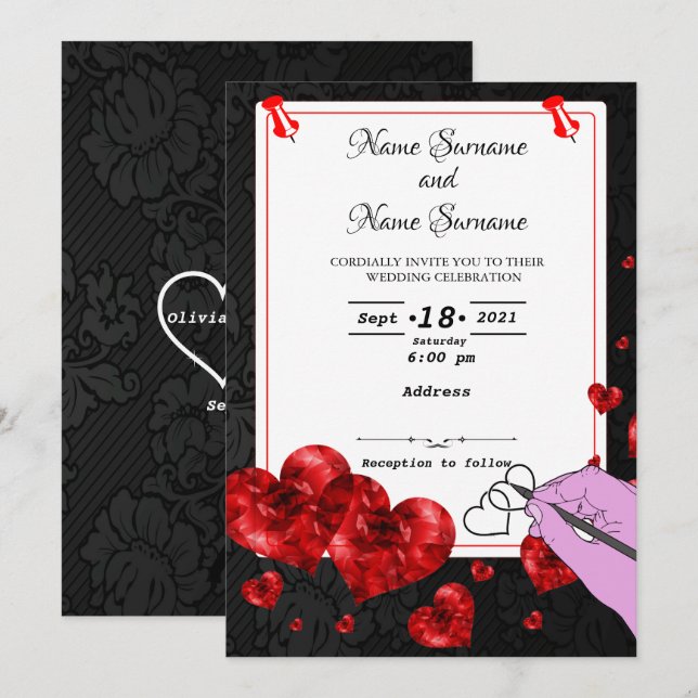 Hjärter Inbjudningar (Fram/baksida)