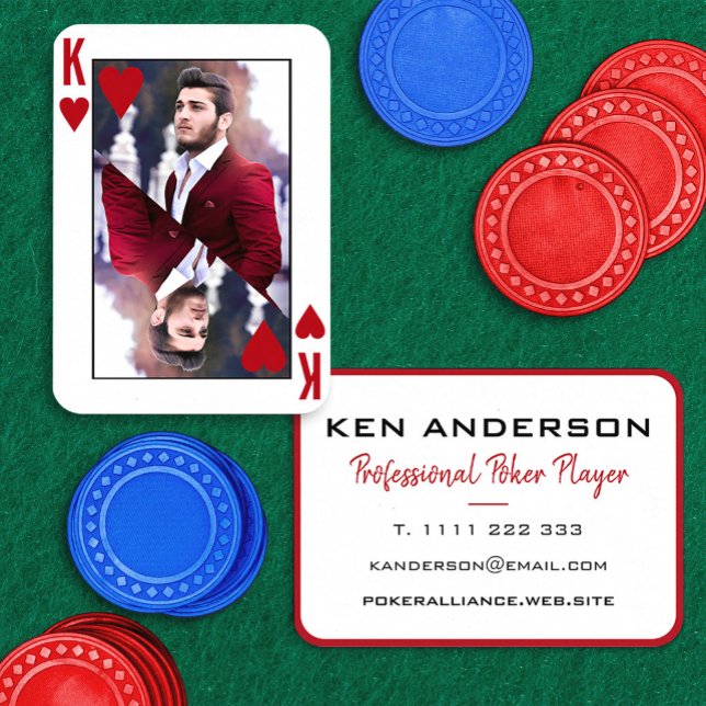 Hjärter Kung Röd Vit Foto Poker Kasino Visitkort (King of Hearts Red White Photo Poker Casino Business Card)