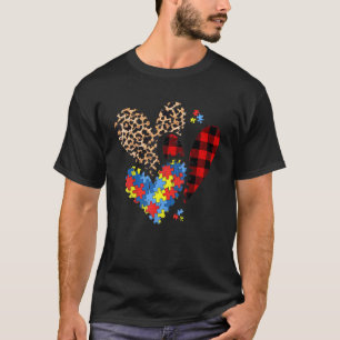 Hjärter Leopard Buffalo Plaid Autism Medvetande Kv T Shirt