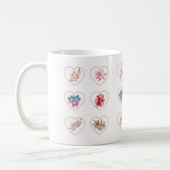 Hjärter med blommor kaffemugg (Vänster)