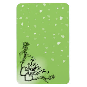 Hjärter med blommor och fjäril i Tattoo Stil Magnet