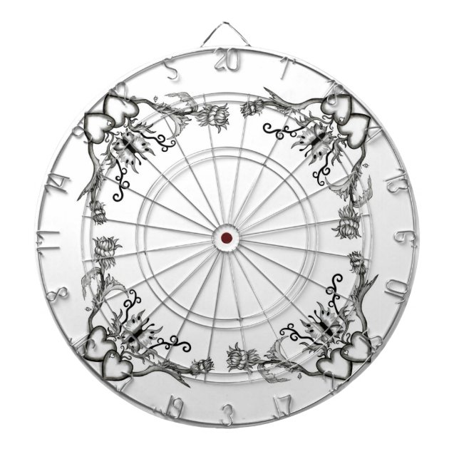 Hjärter med blommor och fjäril i Tattoo Stil Piltavla (Framsidan)