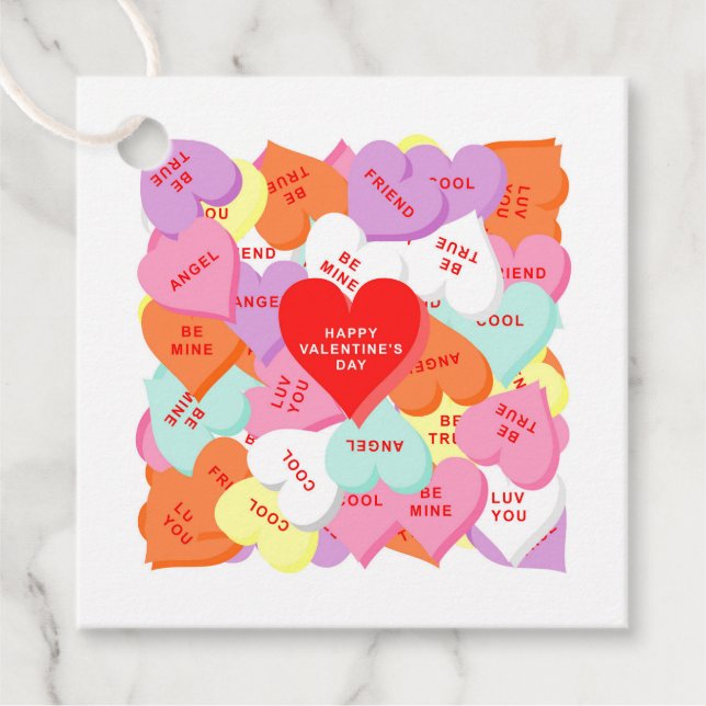 Hjärter med Ord Valentindagen Märkre Gåvor Etiketter (Framsida)