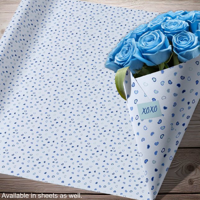 Hjärter - Mörkare blues på ljusblå - rullar Presentpapper (Hearts - 1Dark Blue on Light Blue - Rolls Wrapping Paper-Roses-by Leapfroglisics Shop)