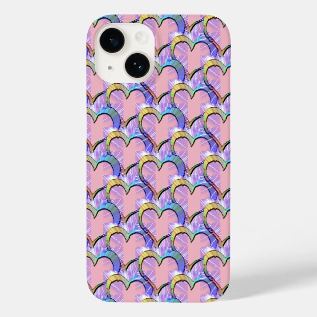 Hjärter mot Hearts Psychedelic Mönster iphone case (Baksida)