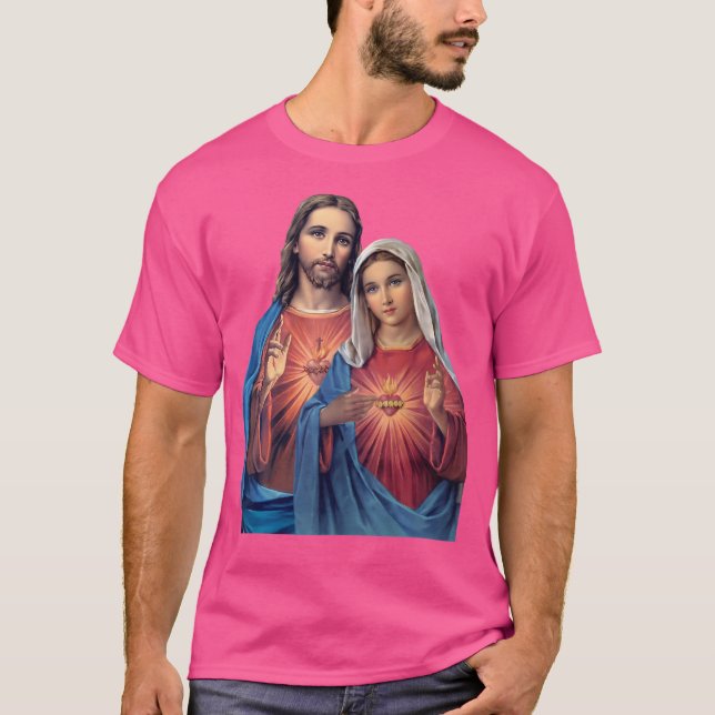 Hjärter mot Jesus och Mary mycket nära varandra (T T Shirt (Framsida)