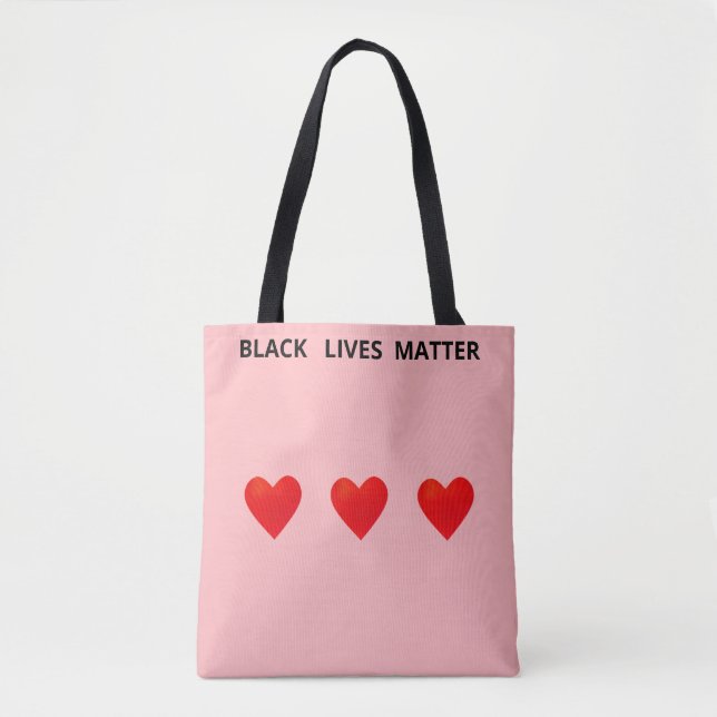 Hjärter och Black Lives Matter-text på korallrosa Tygkasse (Framsida)