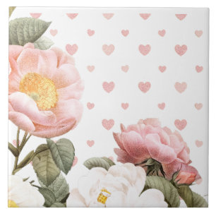 Hjärter och blommor i söt pastellers rosa kakelplatta