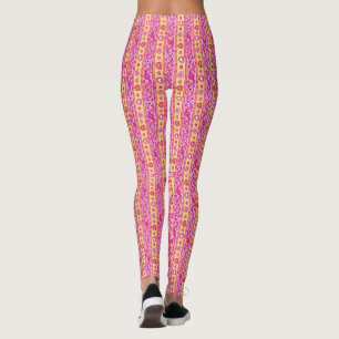 Hjärter och blommor, mönster rosa gult leggings