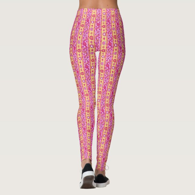 Hjärter och blommor, mönster rosa gult leggings (Baksida)