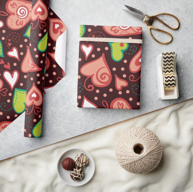 Hjärter och blommor presentpapper (Hantverk)