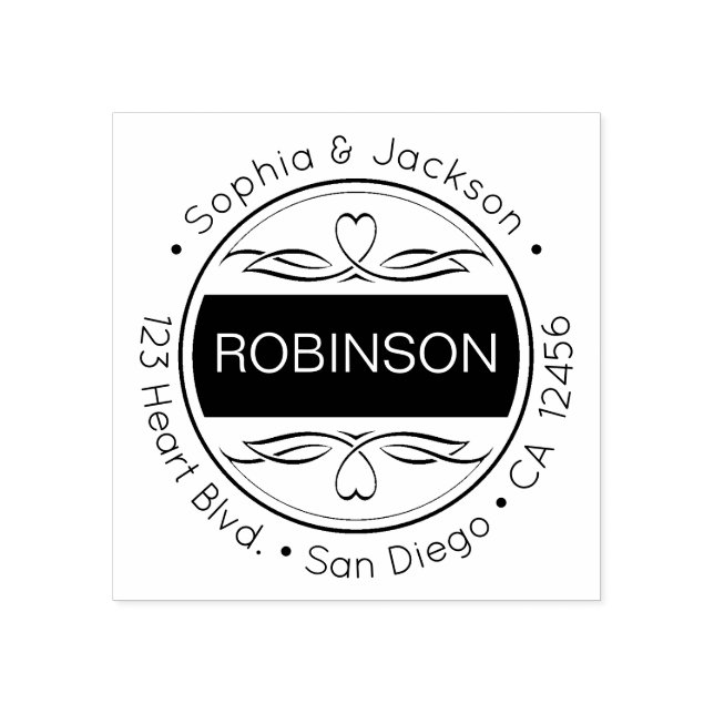 Hjärter och blommor - Returadress med rundad rundn Stämpel (Tryck)