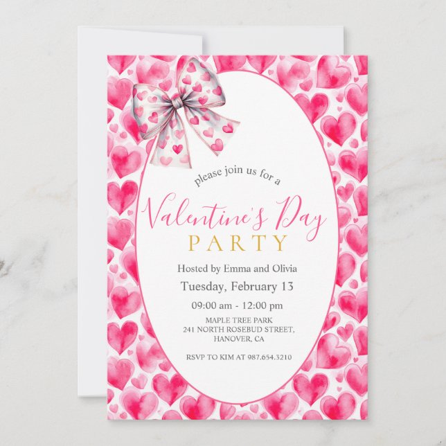 Hjärter och Bow Valentine's Day Festinladning Inbjudningar (Framsida)