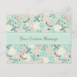 Hjärter och Dragonlies Söt Blommigt Vykort