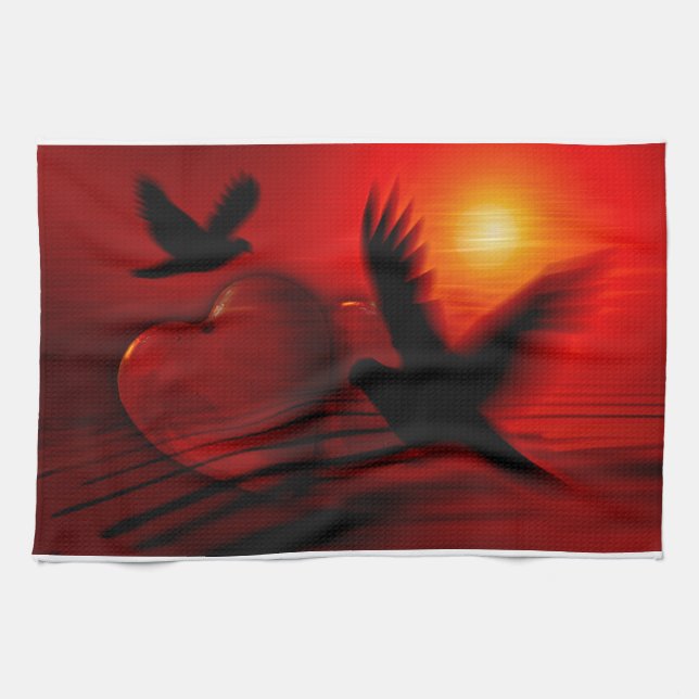 Hjärter och duvor kökshandduk (Horisontell)